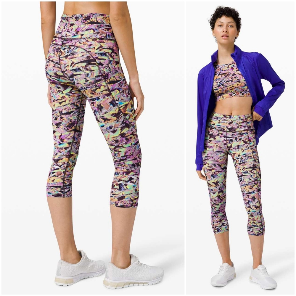 RARE Lululemon Seawheeze Fast And Free Crop Super Sonic Alpine White Multi